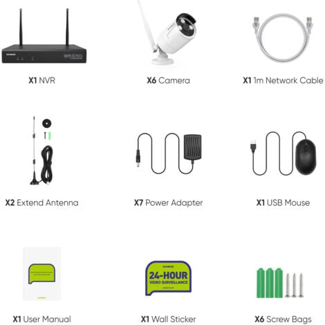 SANNCE Kit di videosorveglianza 5MP WiFi 6Telecamere Citofono Bidirezionale Monitoraggio Remoto Sistema di Sicurezza Videosorveglianza senza fili - 0TB HDD