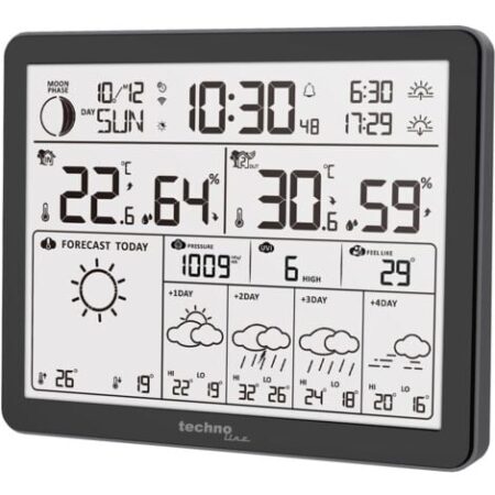 WD3000 - Stazione meteo con 4 giorni previsioni meteo, incluso trasmettitore esterno, dati sulla stazione e sul cellulare (app direct weather)