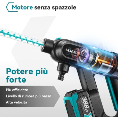 Idropulitrici elettriche Pistola ad acqua con tubo a spirale per da 115 bar - Set con accessori + 2 batterie + asciugamano per autolavaggio + sacchetto per imballaggio fine