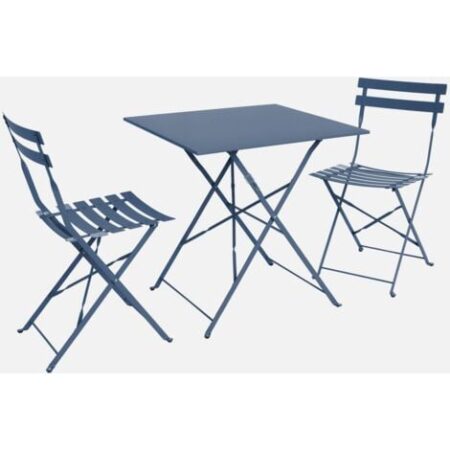 Tavolo da giardino bistrot pieghevole in metallo con 2 sedie, 70x70cm