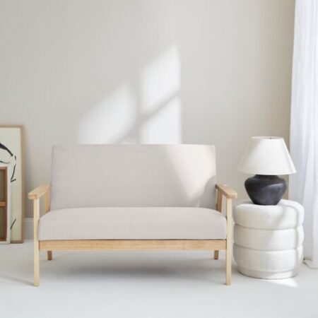 Divanetto a 2 posti in legno e tessuto, stile scandinavo salvaspazio