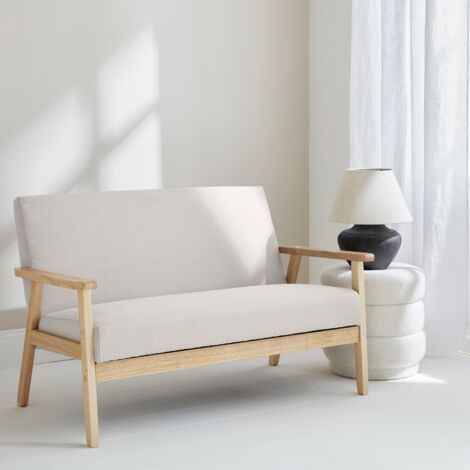 Divanetto a 2 posti in legno e tessuto, stile scandinavo salvaspazio