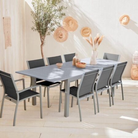 Set tavolo da giardino allungabile in alluminio, 8 posti