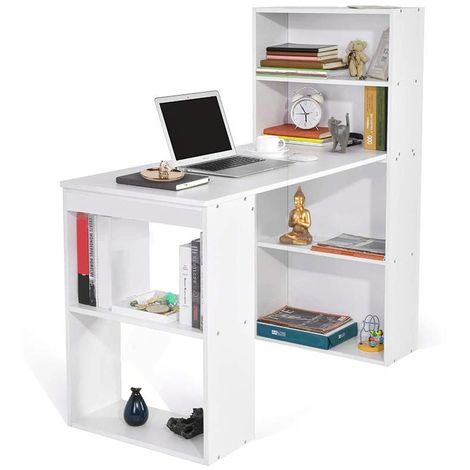 Scrivania con Libreria Tavolo Porta Pc Computer in Melamina Casa Ufficio Bianco