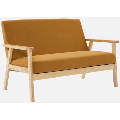 Divano-panca a 2 posti, velluto a coste, gambe in legno