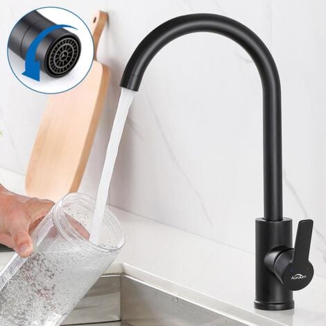 Nero Rubinetto Miscelatore da Cucina Alto Monocomando Per Lavello con Acciaio Inossidabile e Girevole a 360  Acqua Fredda e Calda