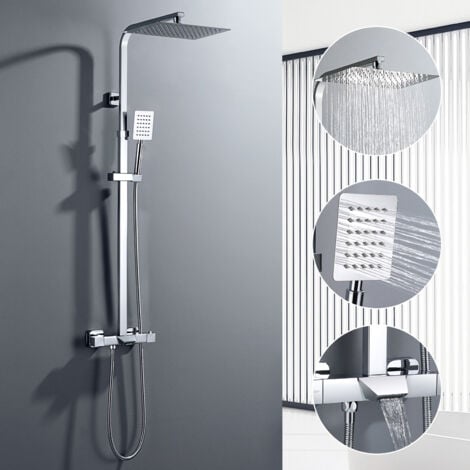 Pannello doccia con miscelatore termostatico, altezza regolabile 98-129 cm, set doccia in acciaio inox, soffione alto 30x20 cm
