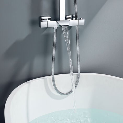 Pannello doccia con miscelatore termostatico, altezza regolabile 98-129 cm, set doccia in acciaio inox, soffione alto 30x20 cm