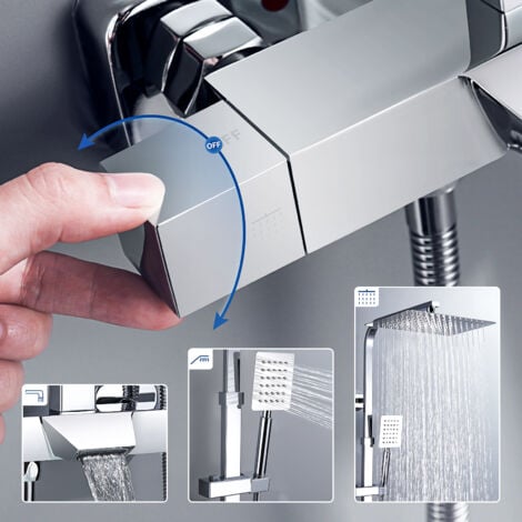 Pannello doccia con miscelatore termostatico, altezza regolabile 98-129 cm, set doccia in acciaio inox, soffione alto 30x20 cm