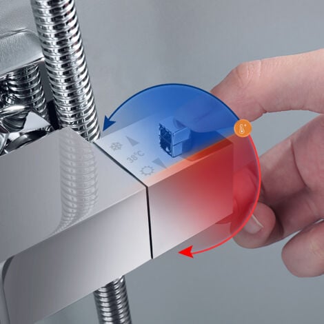 Pannello doccia con miscelatore termostatico, altezza regolabile 98-129 cm, set doccia in acciaio inox, soffione alto 30x20 cm
