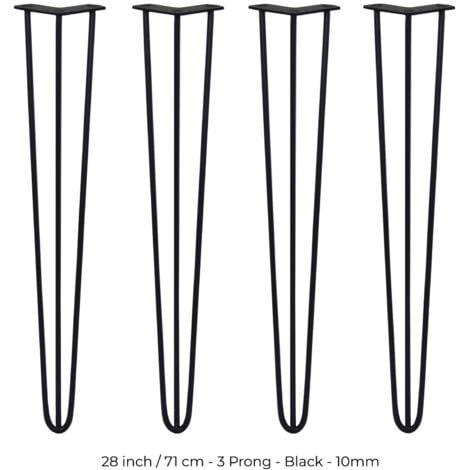 SKISKI LEGS - Set di 4 Gambe per Mobili Gamba per Tavolo In Acciaio Gambe a Forcina Include Viti e Piedini Protezione Gratuiti (31-71cm) - 71cm - 3 Rebbi - 10mm - Nero