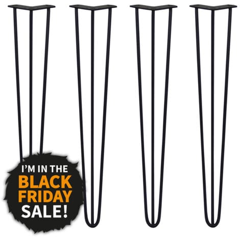 SKISKI LEGS - Set di 4 Gambe per Mobili Gamba per Tavolo In Acciaio Gambe a Forcina Include Viti e Piedini Protezione Gratuiti (31-71cm) - 71cm - 3 Rebbi - 10mm - Nero