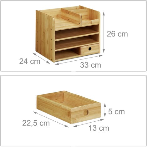 Relaxdays Portaoggetti da Scrivania, Portalettere A4, Desk Organizer per Penne e Blocco Appunti, Organizzatore, Bambù