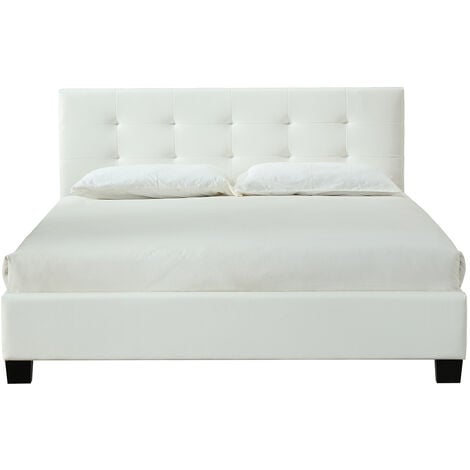 Letto 160 x 200 imbottito PU bianco MARQUISE