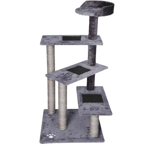 Albero tiragraffi 100 cm Sisal Grigio 3 superfici per sdraiarsi 1 piattaforma panoramica