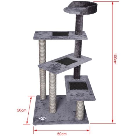 Albero tiragraffi 100 cm Sisal Grigio 3 superfici per sdraiarsi 1 piattaforma panoramica