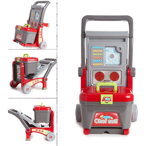 Cucina Giocattolo Bambini 3in1 Richiudibile in Trolley e Carrello 29 Accessori