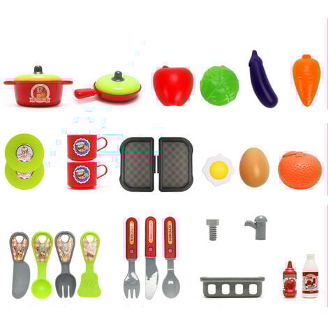 Cucina Giocattolo Bambini 3in1 Richiudibile in Trolley e Carrello 29 Accessori
