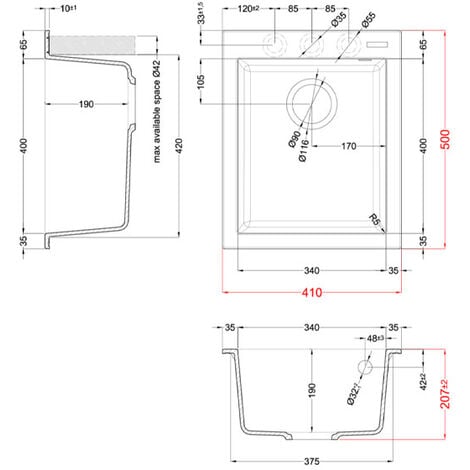 Lavello Elleci Incasso 1 vasca 41x50 Quadra 100 Metaltek Grigio Titanium LMQ10073