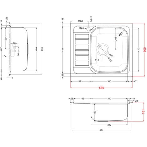 Lavello Elleci Incasso 1 vasca 58x50 Vasca a Destra Sky 125 Satinata Acciaio/Inox LIX125SACDX