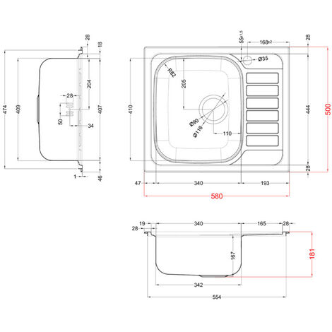 Lavello Elleci Incasso 1 vasca 58x50 Vasca a Sinistra Sky 125 Satinata Acciaio/Inox LIX125SACSX