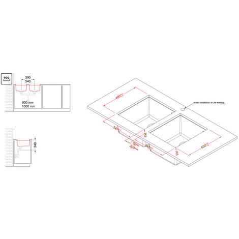 Lavello Elleci Incasso 2 vasche 38x44 Quadra 200 Sottotop Metaltek Grigio Titanium LMQ20073BSO