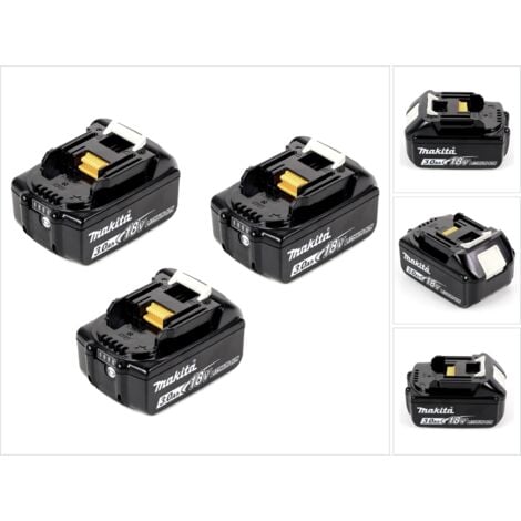 Makita Batteria BL 1830 B 18V - 3 Ah / 3000 mAh con indicatore di carica LED - 3 unità