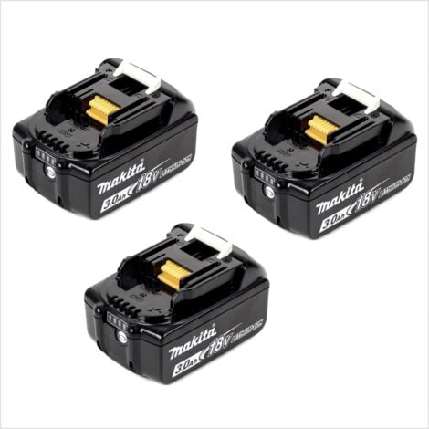 Makita Batteria BL 1830 B 18V - 3 Ah / 3000 mAh con indicatore di carica LED - 3 unità