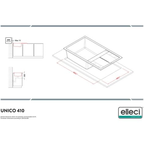 Lavello UNICO 410 86X50 1 vasca + gocciolatoio TITANIUM 73