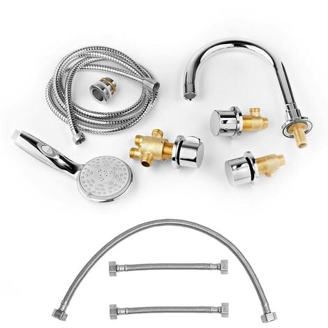 5 fori doccia a mano set di rubinetto doccia rotondo bagno rubinetto bagno rubinetto bordo vasca rubinetto cromato