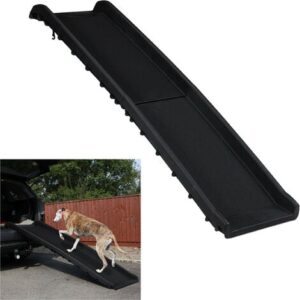 Relaxdays Rampa da Auto per Cani, Pieghevole, Antiscivolo, Pedana per Bagagliaio, max.90 kg, Plastica, 156×40 cm, Nero