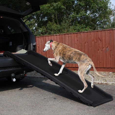 Relaxdays Rampa da Auto per Cani, Pieghevole, Antiscivolo, Pedana per Bagagliaio, max.90 kg, Plastica, 156x40 cm, Nero