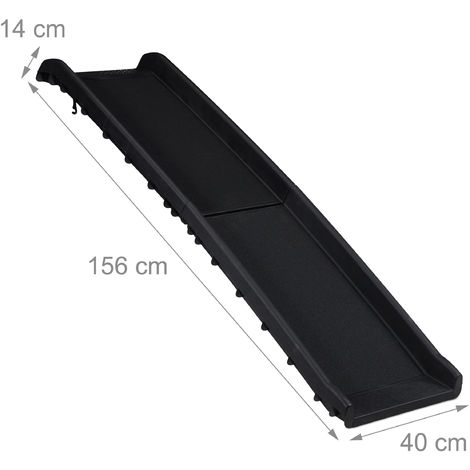 Relaxdays Rampa da Auto per Cani, Pieghevole, Antiscivolo, Pedana per Bagagliaio, max.90 kg, Plastica, 156x40 cm, Nero