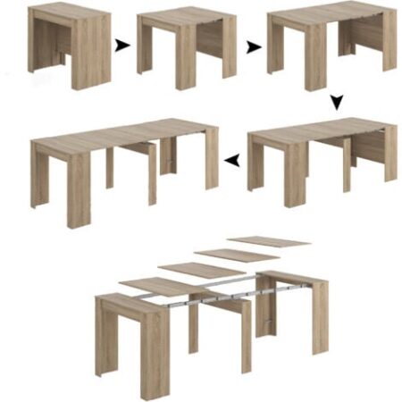 Dmora - Consolle allungabile Abicitren, Tavolo da pranzo allungabile, Ripiano con allunghe multiuso estensibile fino a 10 posti, 51/237x90h78 cm, Rovere