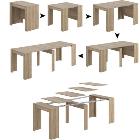 Dmora - Consolle allungabile Abicitren, Tavolo da pranzo allungabile, Ripiano con allunghe multiuso estensibile fino a 10 posti, 51/237x90h78 cm, Rovere