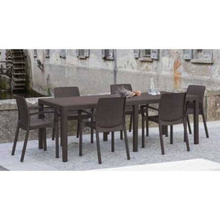 Tavolo da esterno, Ripiano rettangolare allungabile da pranzo, Tavolo da giardino estensibile effetto rattan, 100% Made in Italy, 150/220x90h72 cm, Marrone