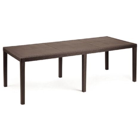 Tavolo da esterno, Ripiano rettangolare allungabile da pranzo, Tavolo da giardino estensibile effetto rattan, 100% Made in Italy, 150/220x90h72 cm, Marrone