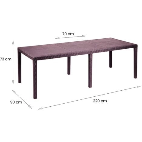 Tavolo da esterno, Ripiano rettangolare allungabile da pranzo, Tavolo da giardino estensibile effetto rattan, 100% Made in Italy, 150/220x90h72 cm, Marrone