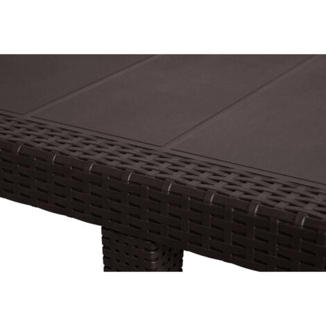 Tavolo da esterno, Ripiano rettangolare allungabile da pranzo, Tavolo da giardino estensibile effetto rattan, 100% Made in Italy, 150/220x90h72 cm, Marrone