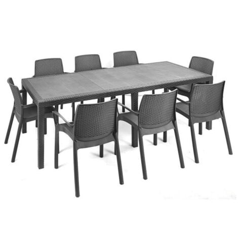 Tavolo Queen Antracite Allungabile in Resina Effetto Rattan - 220x90 cm - Ipae Progarden