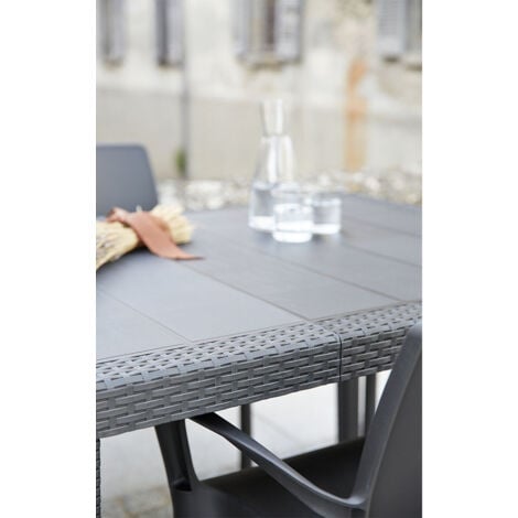 Tavolo Queen Antracite Allungabile in Resina Effetto Rattan - 220x90 cm - Ipae Progarden