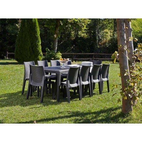 Tavolo Queen Antracite Allungabile in Resina Effetto Rattan - 220x90 cm - Ipae Progarden