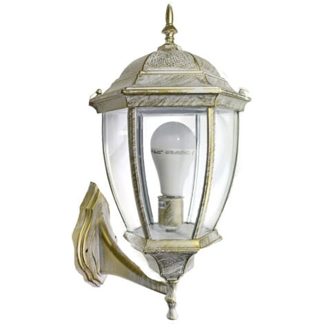 Lanterna Esterno Lampada Vintage 60W Bianco Oro E27 Applique Parete piccola A2-S