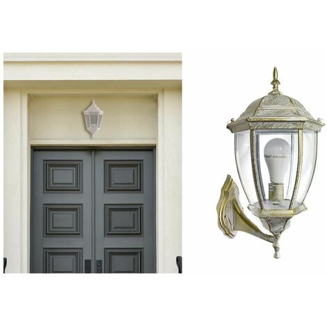 Lanterna Esterno Lampada Vintage 60W Bianco Oro E27 Applique Parete piccola A2-S