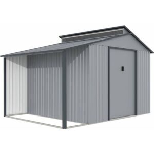 Capanno da giardino in metallo con pergola “Madras” – 9,12 m² – Grigio