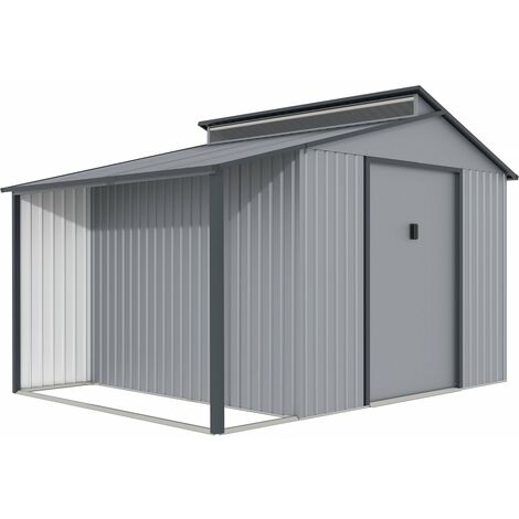 Capanno da giardino in metallo con pergola "Madras" - 9,12 m² - Grigio