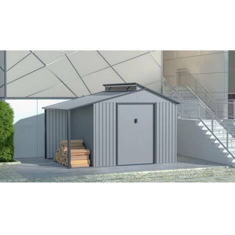 Capanno da giardino in metallo con pergola "Madras" - 9,12 m² - Grigio