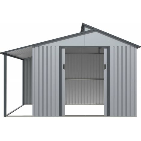 Capanno da giardino in metallo con pergola "Madras" - 9,12 m² - Grigio