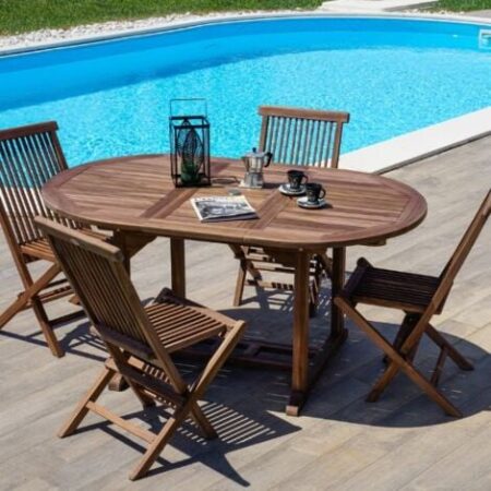 Set tavolo ovale allungabile e 4 sedie pieghevoli