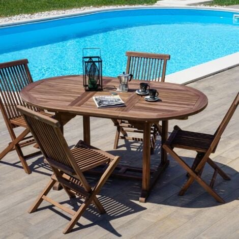 Set tavolo ovale allungabile e 4 sedie pieghevoli